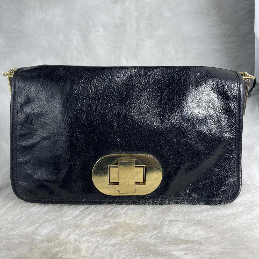 Badgley Mischka Black Leather Gold Chain Turn-Lock Crossbody Bag(missing straps)